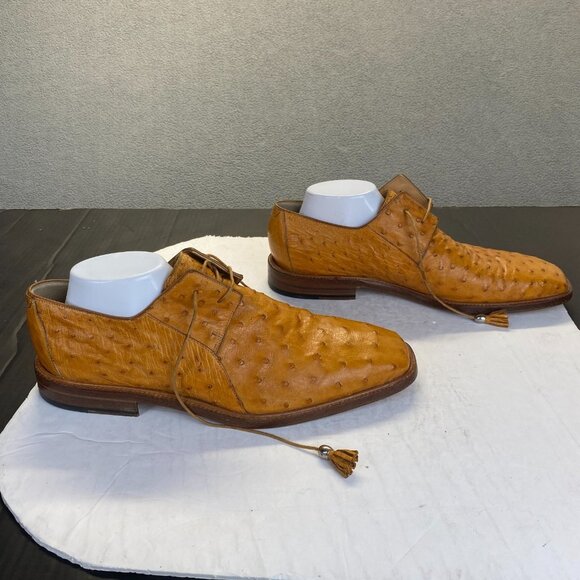 Luxor Italy Men Tan Textured Ostrich leather dress shoes with laceup closure 12‎ - Picture 1 of 13